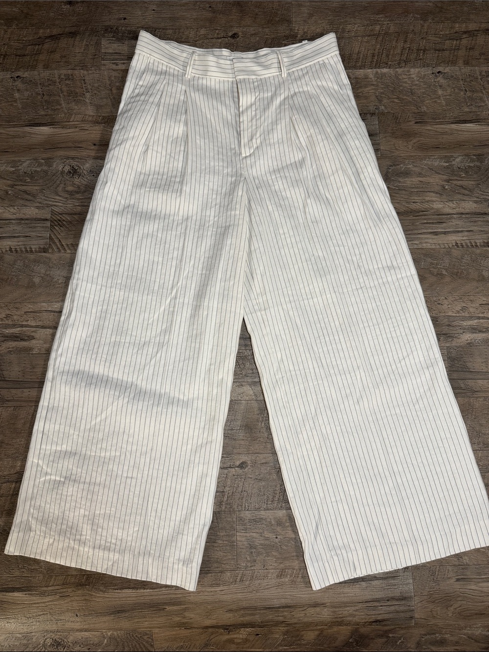 Madewell “The Harlow Wide-Leg” Cream & Black Pinstripe Linen Blend - Size 10